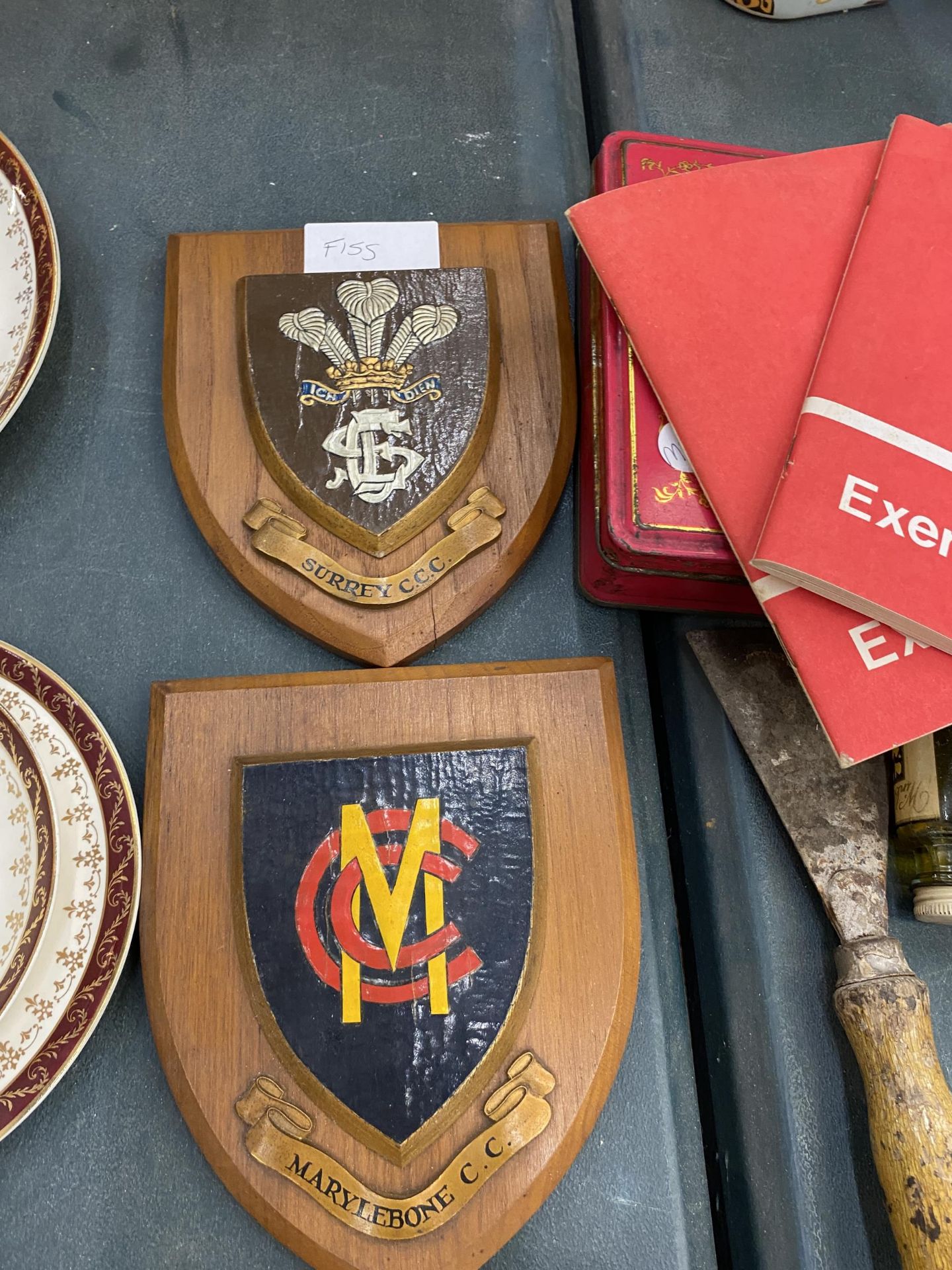 FOUR SHIELDS ON WOODEN PLAQUES TO INCLUDE CHESHIRE CCC, MARYLEBONE CCC, ETC - Image 2 of 2