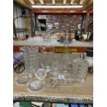 A MIXED LOT OF GLASSWARE, SHIP IN A BOTTLE ETC