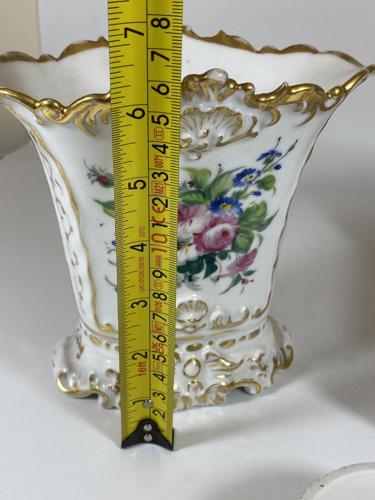 A PAIR OF CONTINENTAL HAND PAINTED PORCELAIN VASES, HEIGHT 16CM, TOGETHER WITH A SIGNED DRESDEN - Image 6 of 6