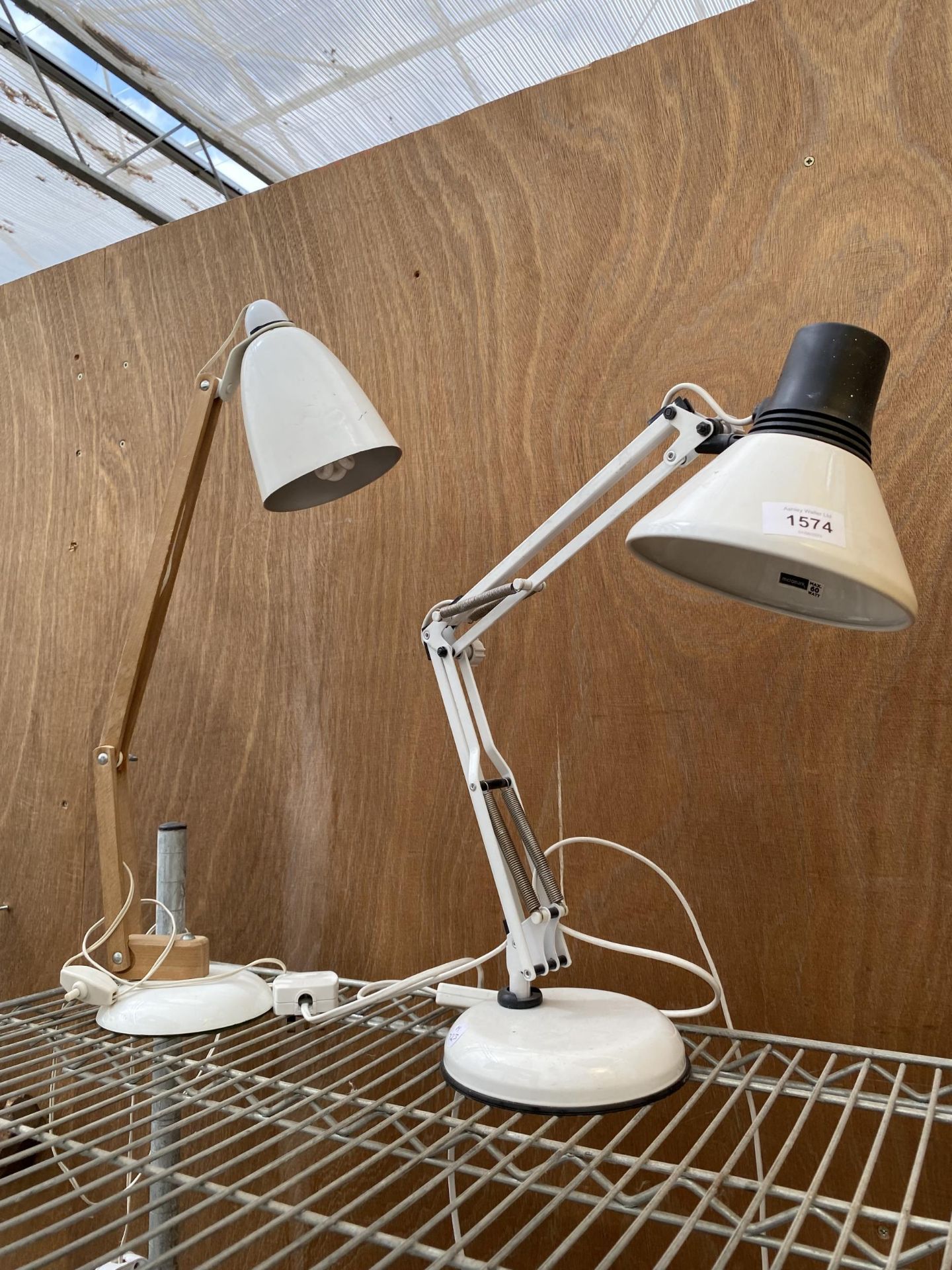 A MICROMARK ANGLE POISE LAMP AND A FURTHER WOODEN ADJUSTABLE LAMP