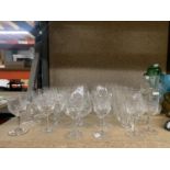 A QUANTITY OF GLASSES TO INCLUDE WINE, BRANDY, SHERRY, PORT, TUMBLERS, ETC