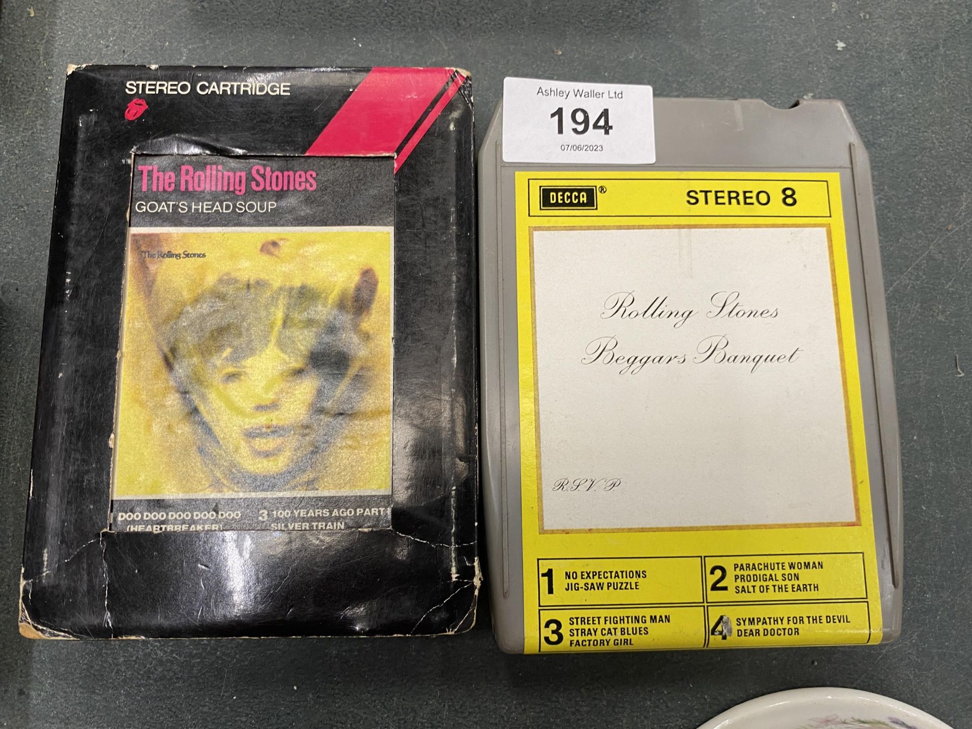 TWO ROLLING STONES 8 TRACK STEREO TAPES 'GOATS HEAD SOUP' AND 'BEGGARS BANQUET'