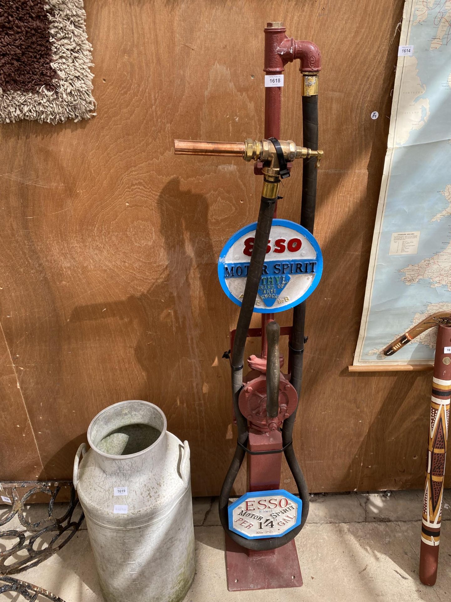 AN 'ESSO' PETROL PUMP WITH BRASS NOZZLE