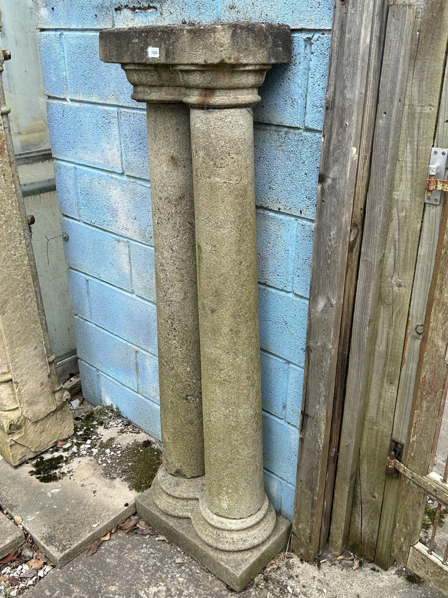 A VINTAGE INDIAN STONE TWIN PILLAR, 65 X 18" - Image 5 of 5