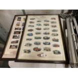 TWO FRAMED COLLECTIONS OF CASTELLA CIGAR CARDS - STEAM TRAINS AND VINTAGE CARS