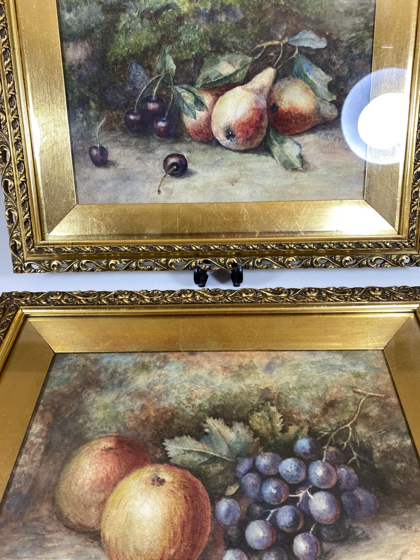A PAIR OF RAYMOND BEVINGTON, (ROYAL WORCESTER ARTIST), ORIGINAL WATERCOLOURS IN DECORATIVE GILT - Image 6 of 9
