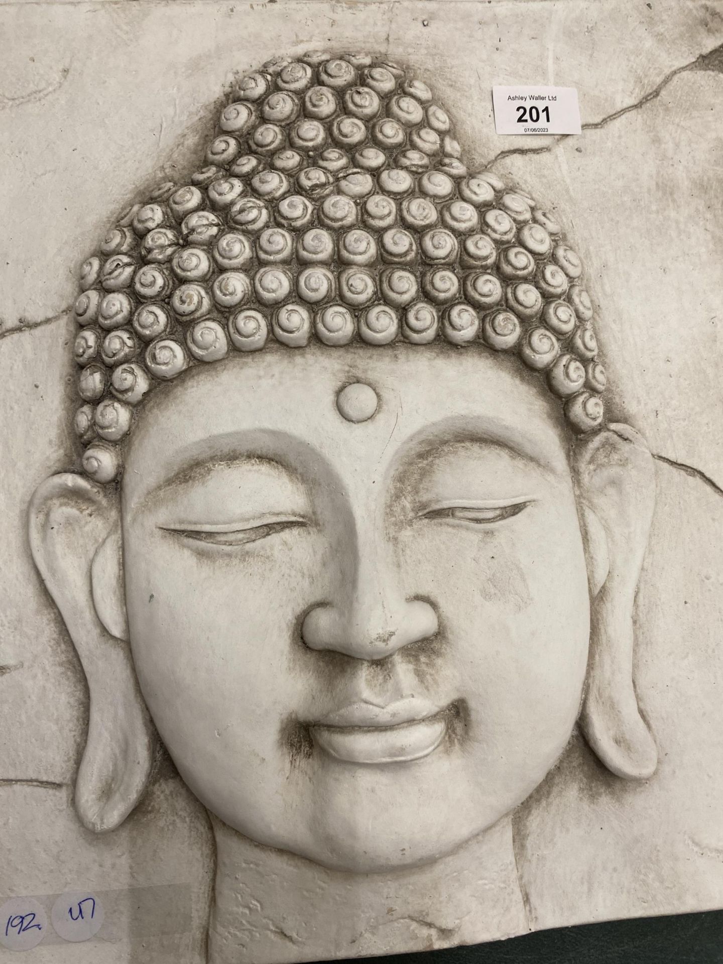 A PLASTER BUDDAH WALL PLAQUE 38CM X 38CM - Image 2 of 3