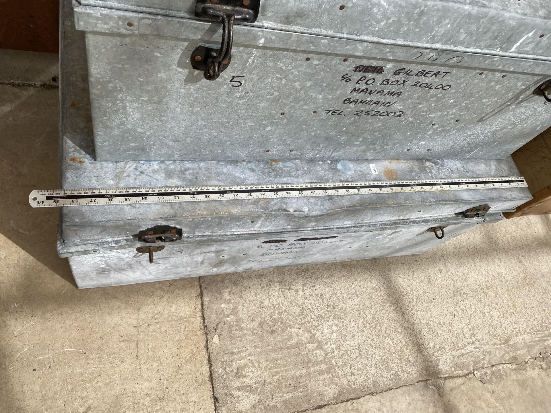 TWO GRADUATED GALVANISED METAL STORAGE TRUNKS - Image 5 of 8