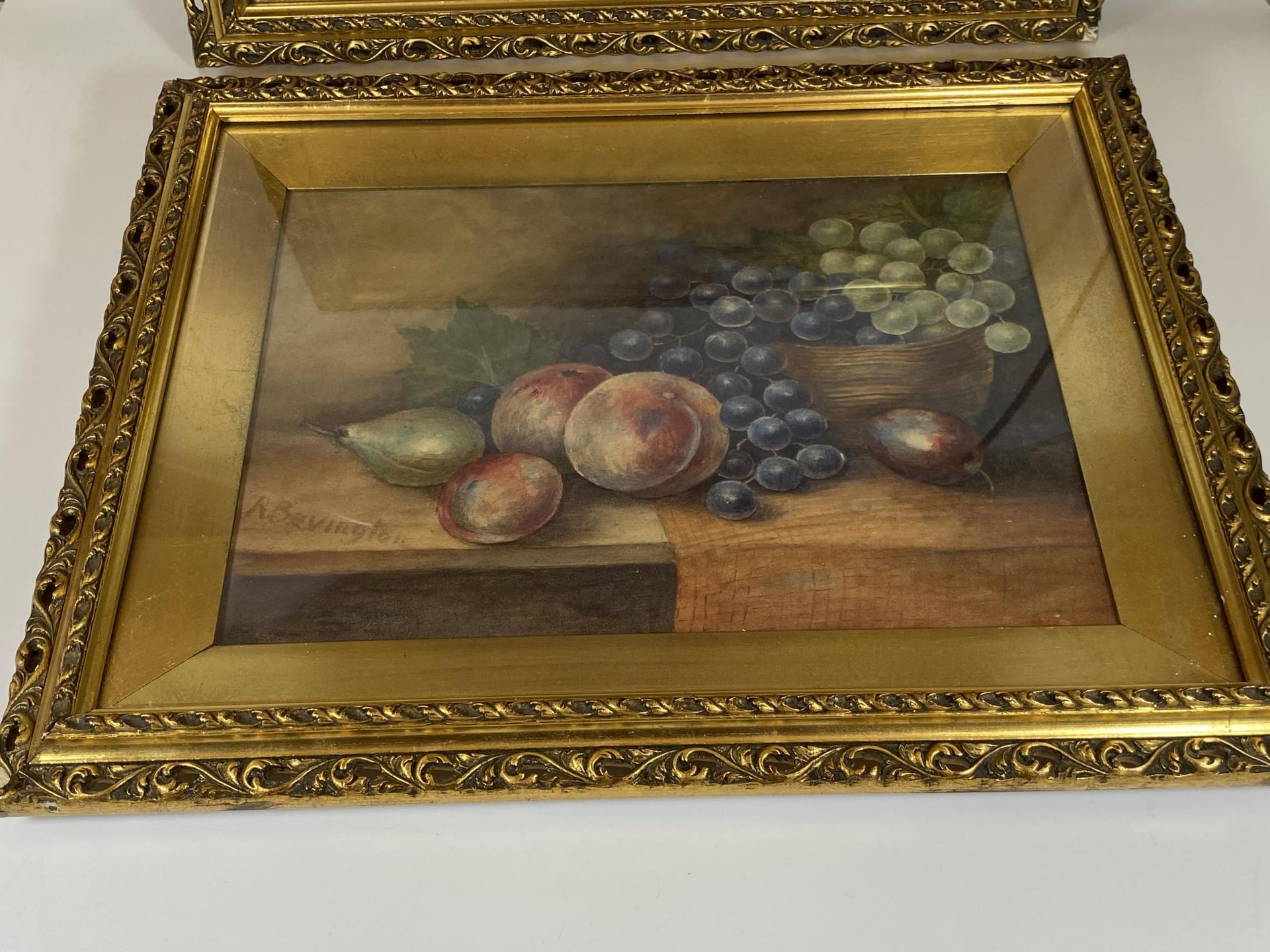A PAIR OF RAYMOND BEVINGTON, (ROYAL WORCESTER ARTIST), ORIGINAL WATERCOLOURS IN DECORATIVE GILT - Image 2 of 8