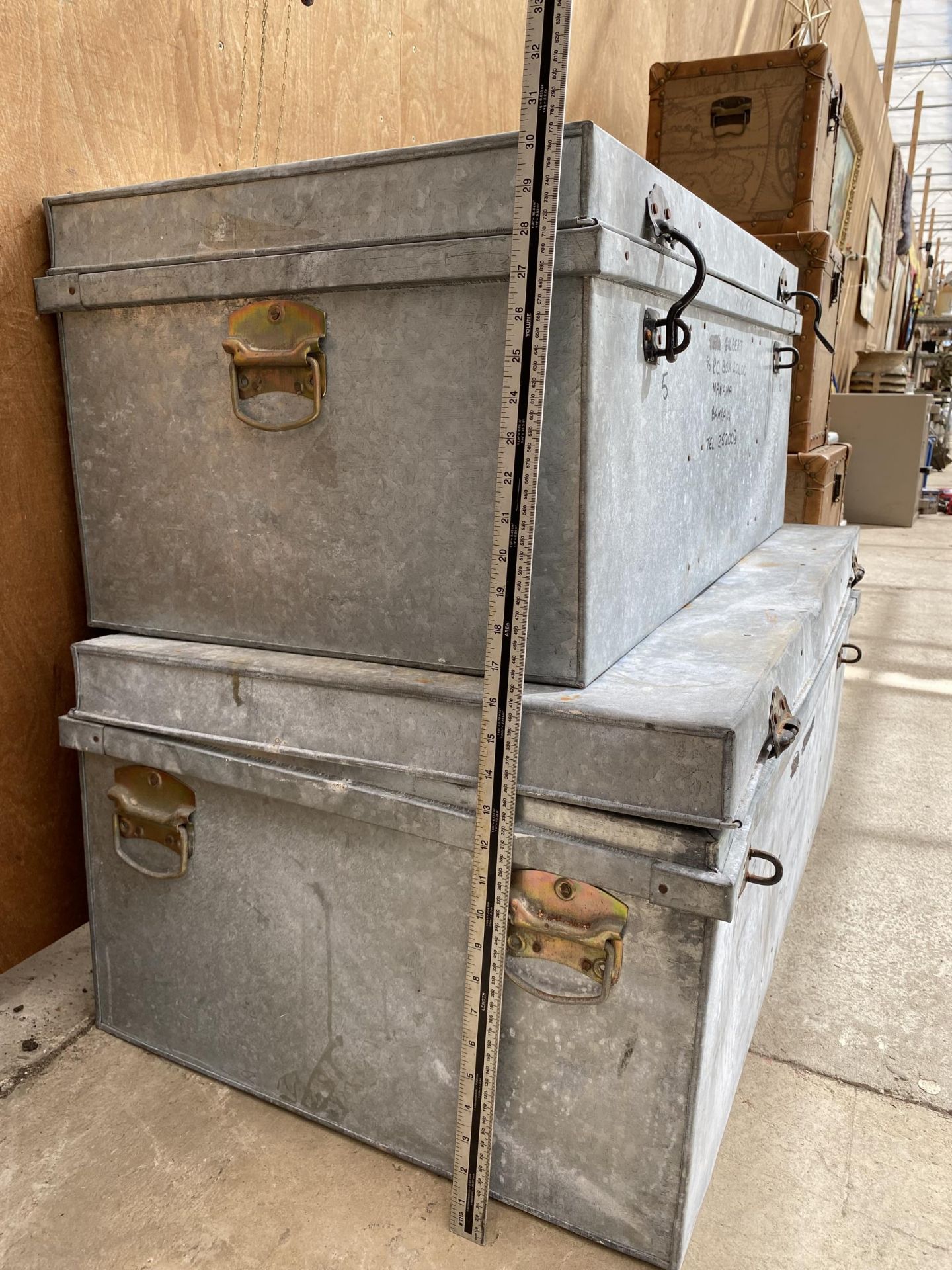 TWO GRADUATED GALVANISED METAL STORAGE TRUNKS - Image 3 of 8