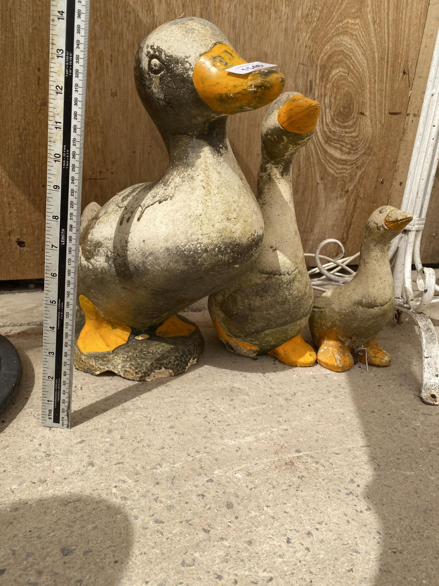 THREE GRADUATED PAINTED RECONSTITUTED STONE DUCK FIGURES - Image 3 of 3