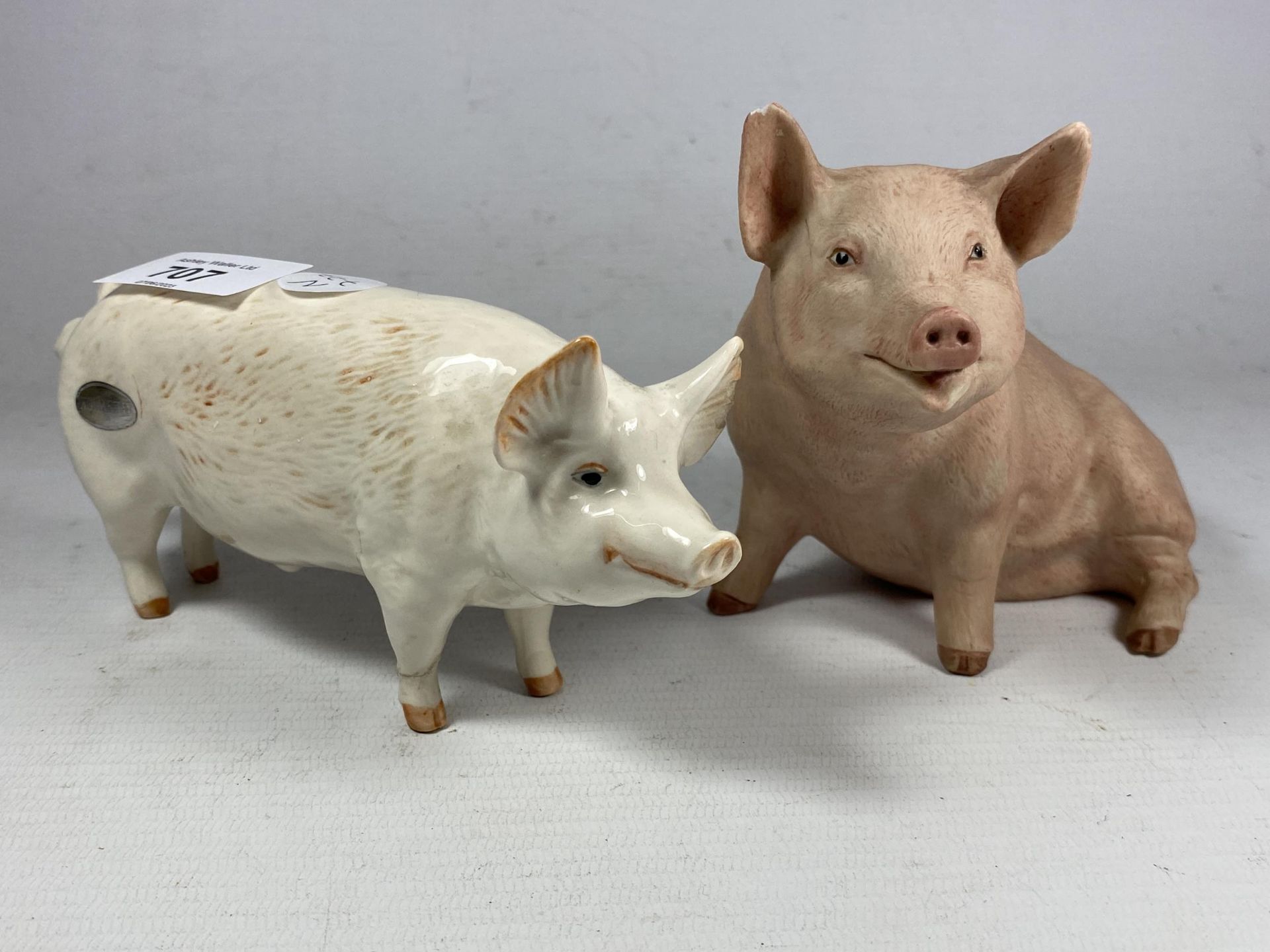 TWO CERAMIC PIGS - A BESWICK CH WALL CHAMPION BOY 53 AND AN AYNSLEY 'PIGGY' (CHIP TO EAR)