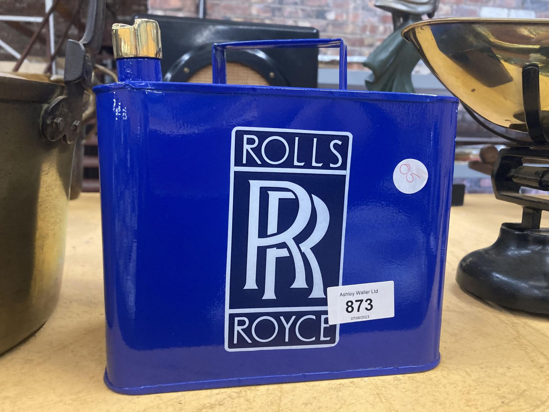 A ROYAL BLUE 'ROLLS ROYCE' FUEL CAN