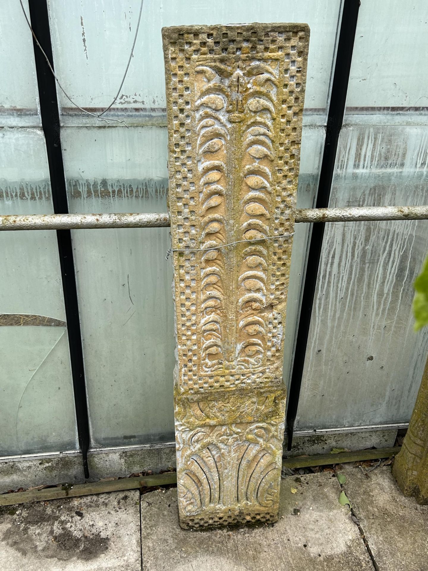A VINTAGE INDIAN STONE CARVED COLUMN, 51 X 10"