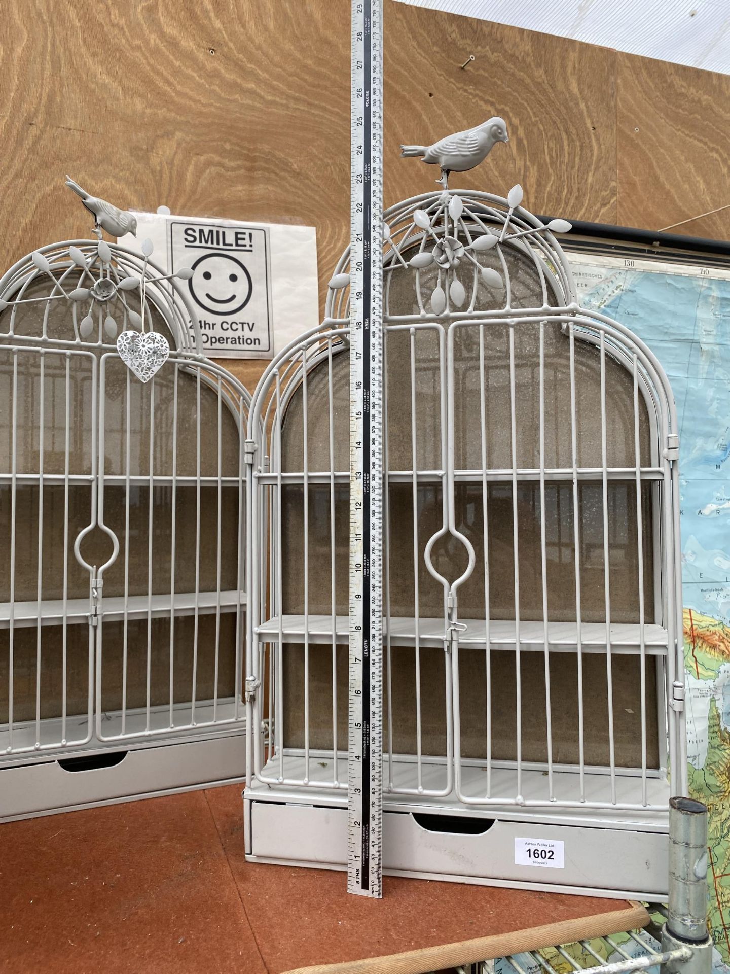 TWO METAL BIRD CAGE STYLE SHELVING UNITS - Image 3 of 3