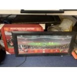 THREE FRAMED MANCHESTER UNITED PRINTS TO INCLUDE ONE WITH SIGNATURES NO AUTHENTICITY