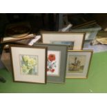 TWO FRAMED SILK PAINTINGS PLUS TWO FRAMED WATERCOLOURS BOTH WITH INDISTINCT SIGNATURES