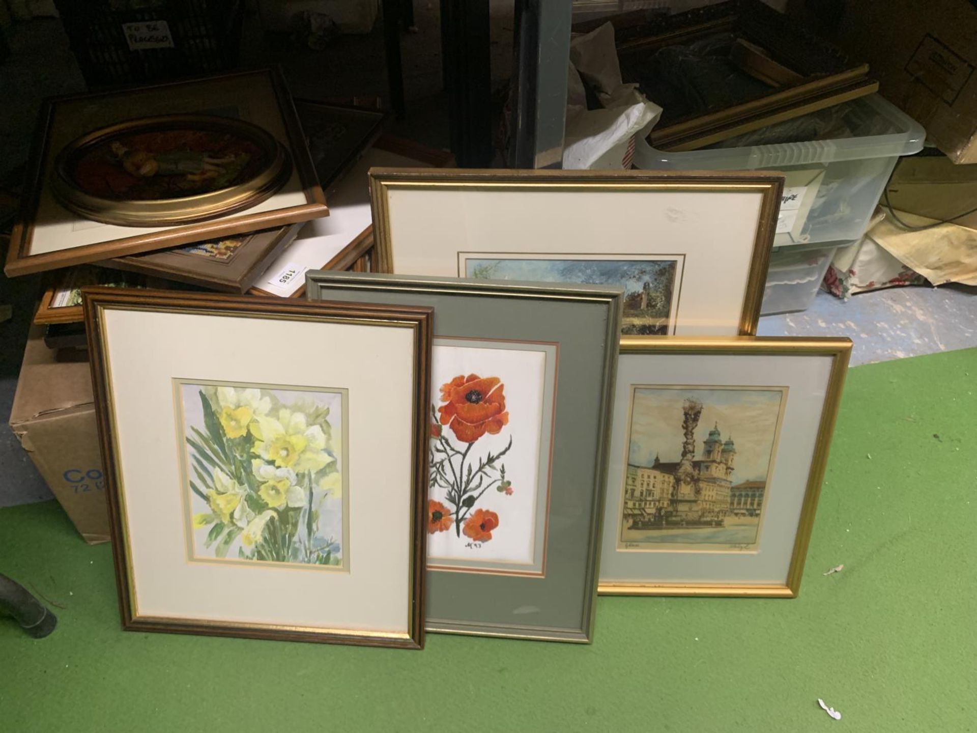 TWO FRAMED SILK PAINTINGS PLUS TWO FRAMED WATERCOLOURS BOTH WITH INDISTINCT SIGNATURES