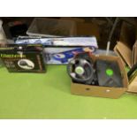 A LARGE LOT OF MIXED GAMES, XBOX AND STEERING WHEEL, INTERACTOR ETC