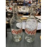 TWO KILNER STYLE BOTTLES WITH 'COCA-COLA' LABELS