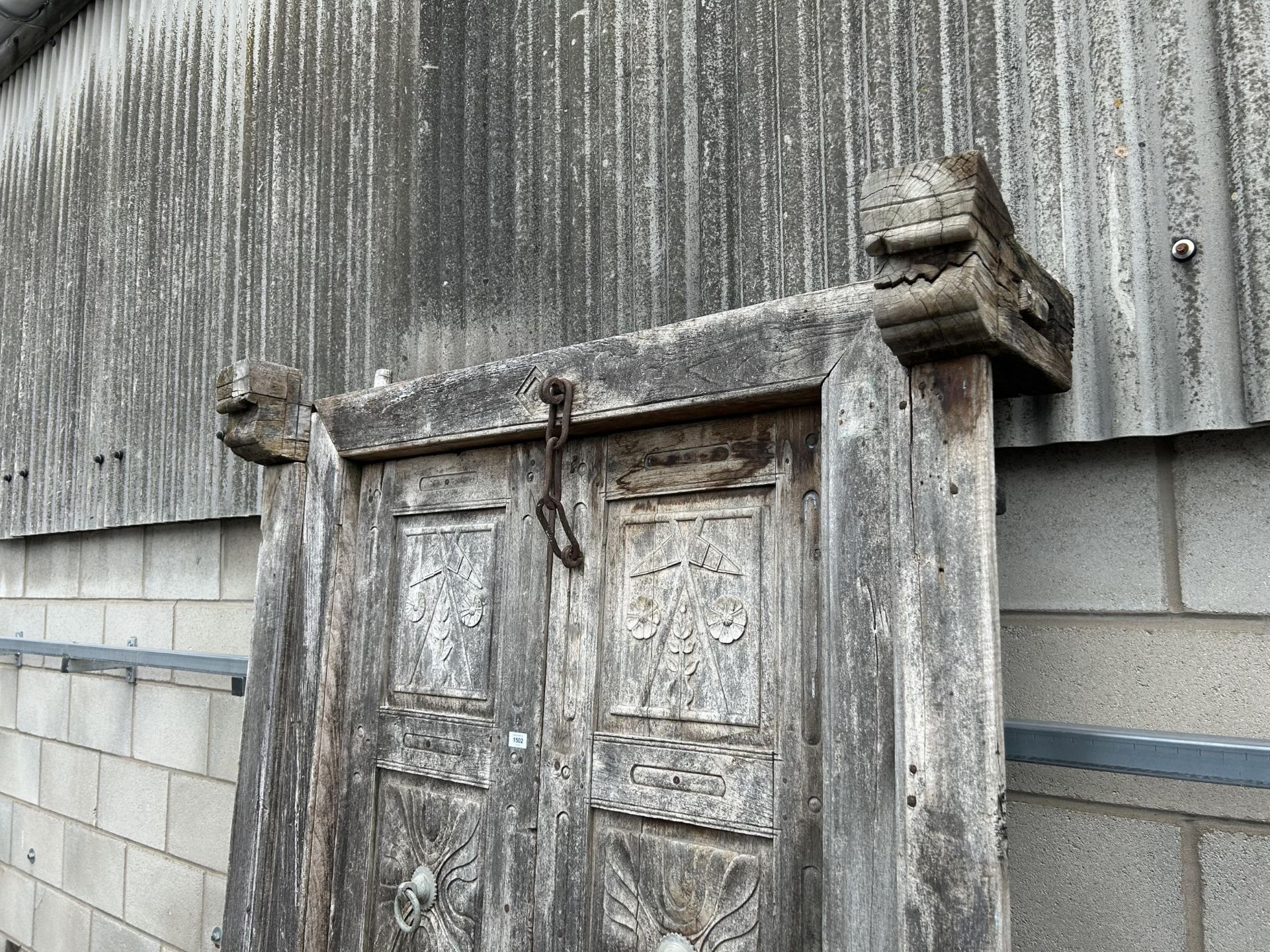 A PAIR OF INDIAN HARDWOOD PANELLED DOORS 82" x 56" TO INCLUDE FRAME - Image 2 of 4