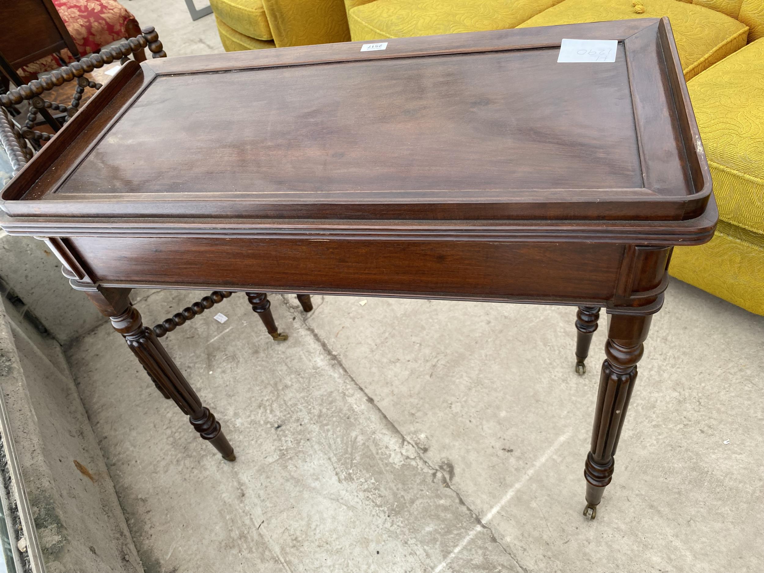 A REGENCY STYLE MAHOGANY SIDE-TABLE WITH GALLERY BACK, SINGLE DRAWER, ON TURNED AND FLUTED LEGS, 32" - Image 5 of 5