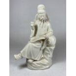A CHINESE BLANC DE CHINE FIGURE OF A SCHOLAR, UNMARKED, HEIGHT 22CM
