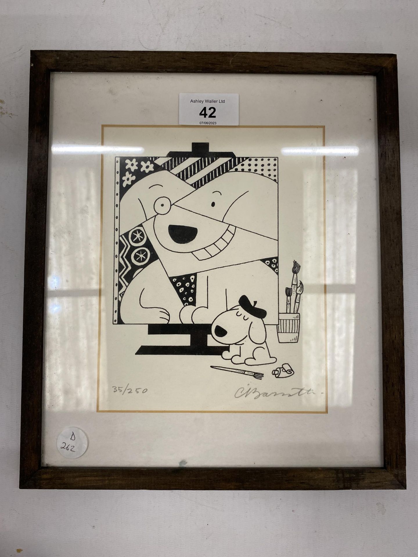 A FRAMED CHARLES BARSOTTI PENCIL SIGNED LIMITED EDITION PRINT - 'PICASSO', NO.35, 27 X 23CM