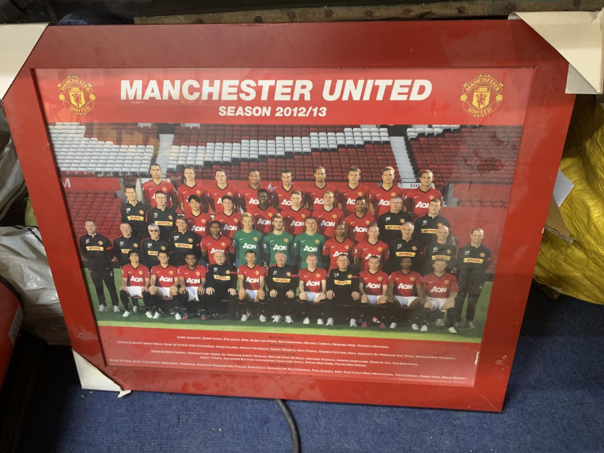 THREE FRAMED MANCHESTER UNITED PRINTS TO INCLUDE ONE WITH SIGNATURES NO AUTHENTICITY - Image 3 of 3