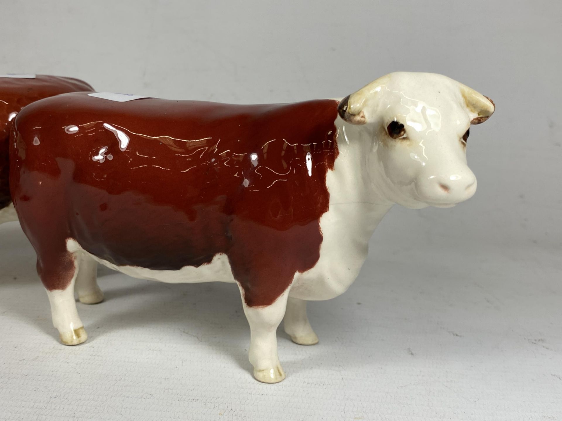 TWO BESWICK CHAMPION OF CHAMPIONS HEREFORD BULL AND COW CATTLE FIGURES - Image 3 of 5