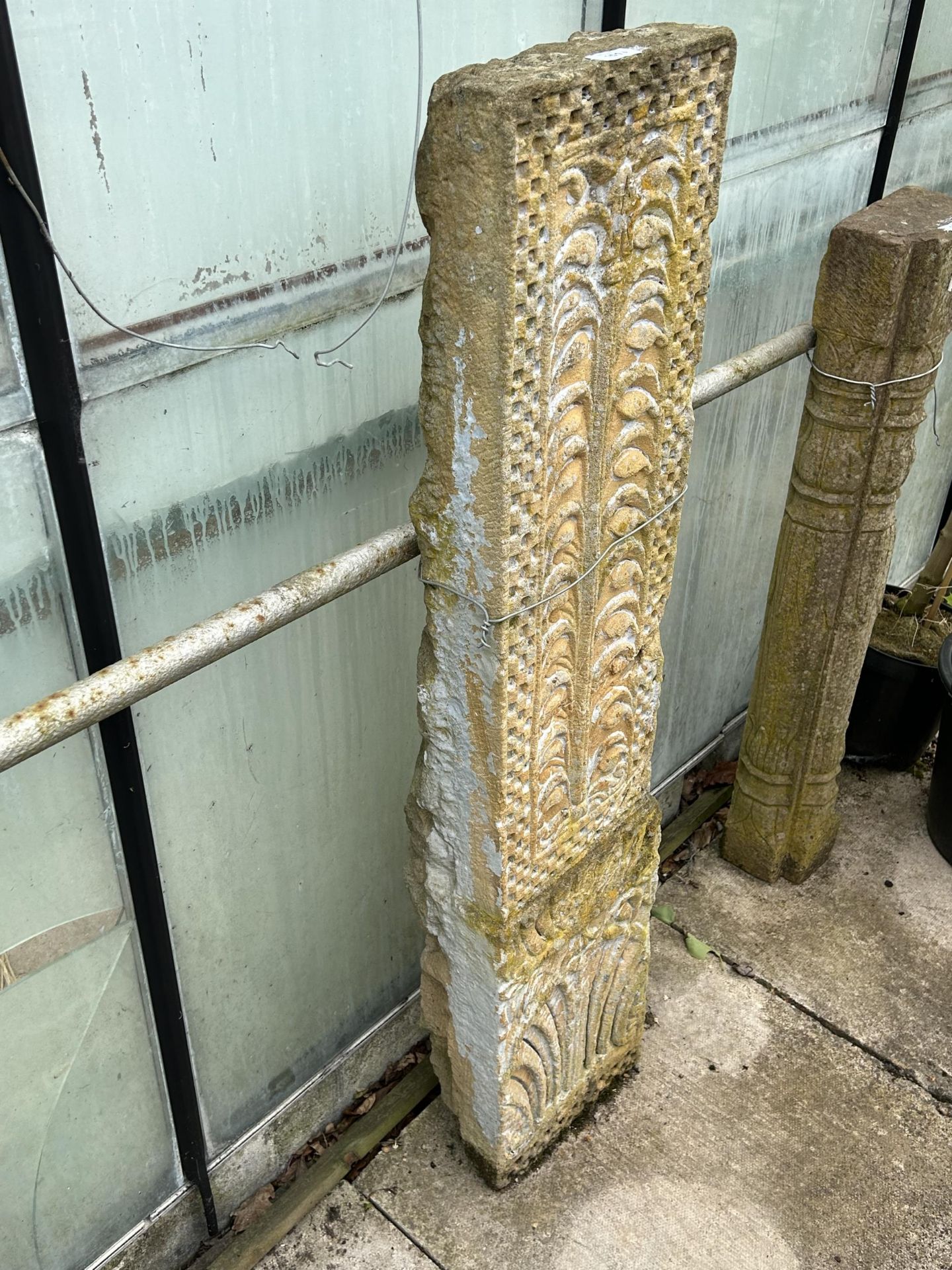 A VINTAGE INDIAN STONE CARVED COLUMN, 51 X 10" - Image 4 of 4