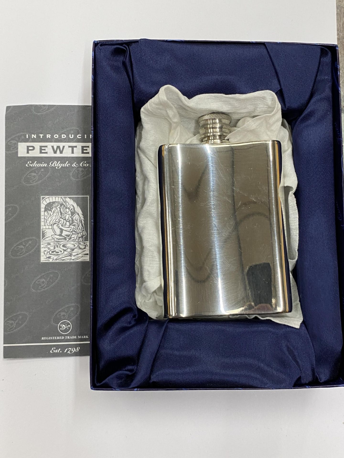 A BOXED SCOTTISH PEWTER HIP FLASK