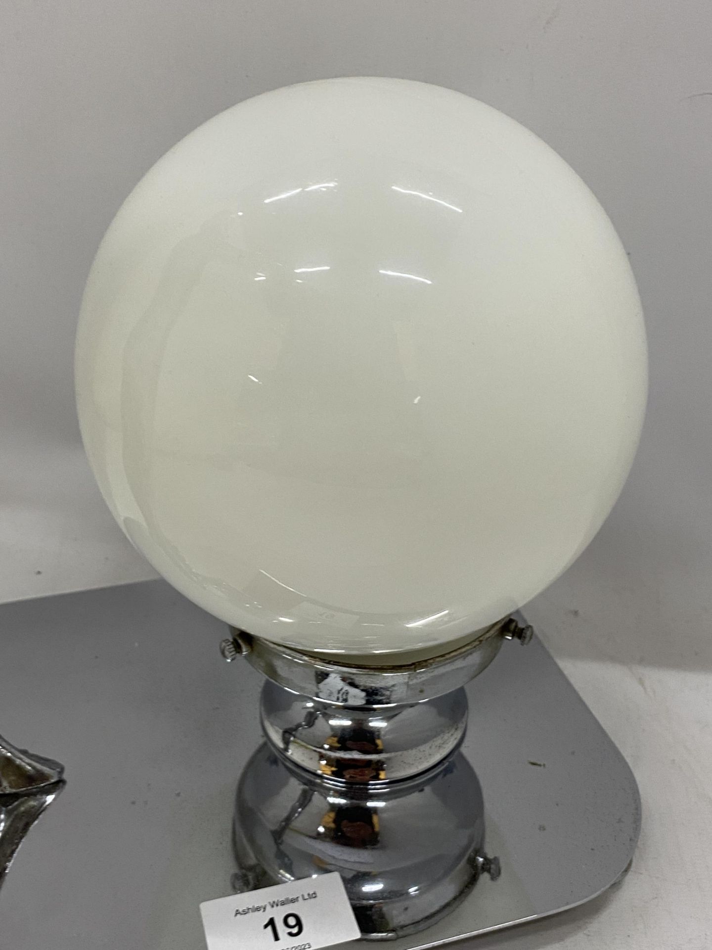 AN ART DECO CHROME LADY LAMP WITH WHITE GLASS DOME SHADE AND SPARE SHADE, HEIGHT 30CM - Image 3 of 5