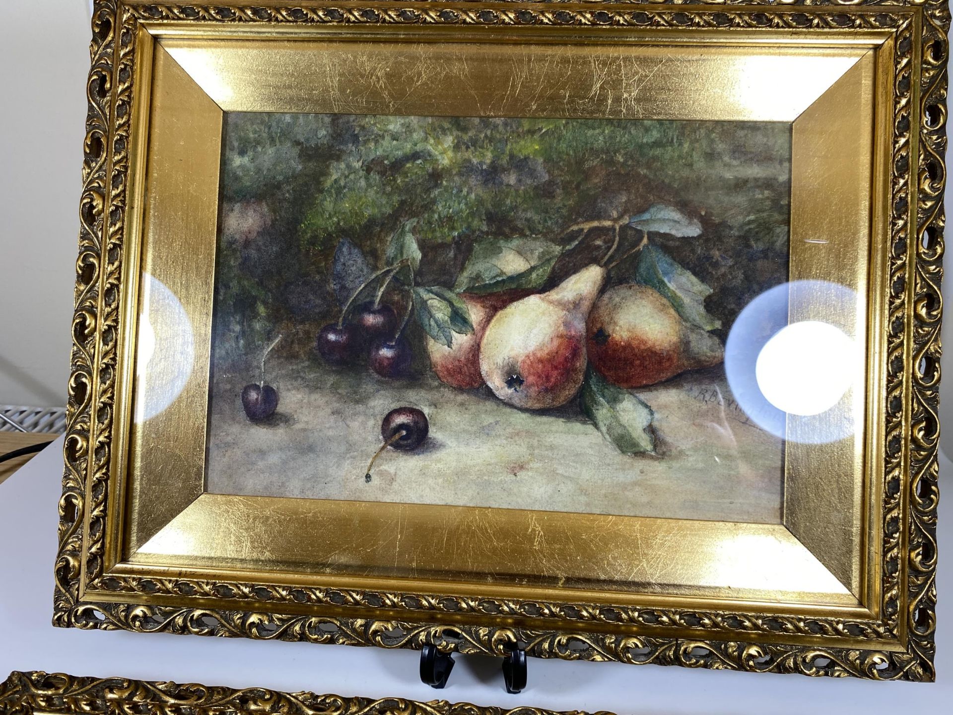 A PAIR OF RAYMOND BEVINGTON, (ROYAL WORCESTER ARTIST), ORIGINAL WATERCOLOURS IN DECORATIVE GILT - Image 3 of 9