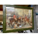 A VINTAGE FRAMED HUNTING SCENE PRINT