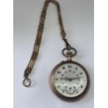 A GOLD PLATED POCKET WATCH WITH CHAIN