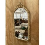 A DECORATIVE PAINTED METAL FRAMED BEVELED EDGE WALL MIRROR