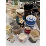 A QUANTITY OF CERAMIC ITEMS TO INCLUDE A T G GREEN LIDDED STORAGE POT, MOTTO WARE, POOLE POTTERY JUG