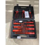 A CASED PLIER AND SCREW DRIVER SET