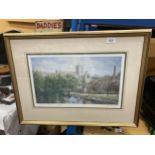 A LIMITED EDITION FRAMED PRINT 274/950 OF CHRISTCHURCH PRIORY BY ROBIN DAVIDSON