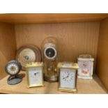 AN ASSORTMENT OF CLOCKS AND BAROMETERS TO INCLUDE AN ANNIVERSARY CLOCK AND THREE CARRIAGE CLOCKS ETC