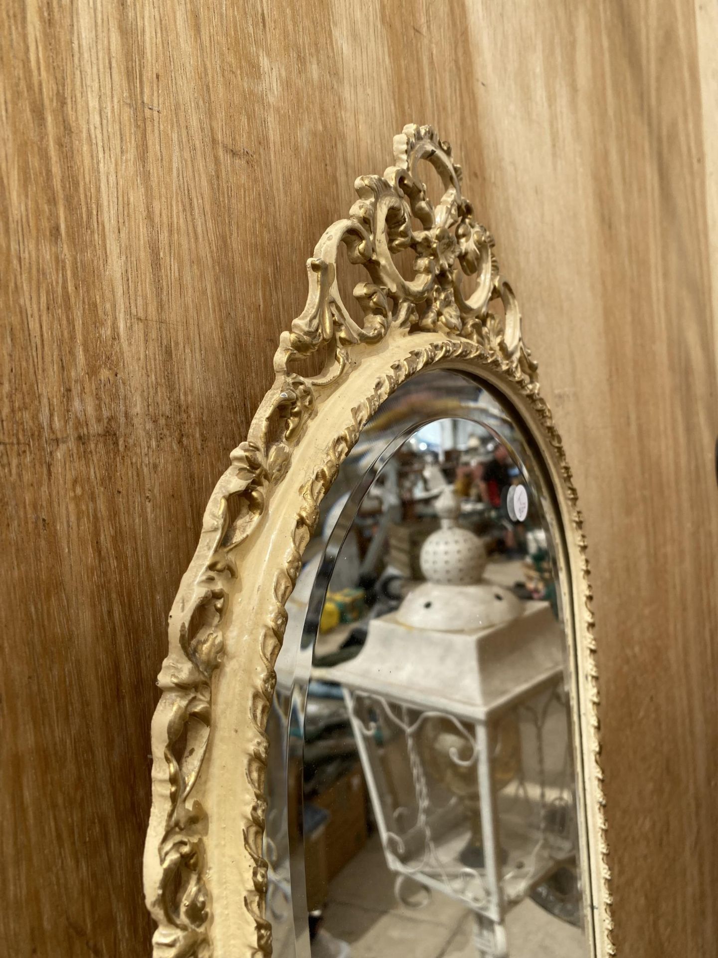 A DECORATIVE PAINTED METAL FRAMED BEVELED EDGE WALL MIRROR - Image 2 of 2