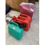 TWO AS NEW METAL JERRY CANS AND A PLASTIC FUEL CAN
