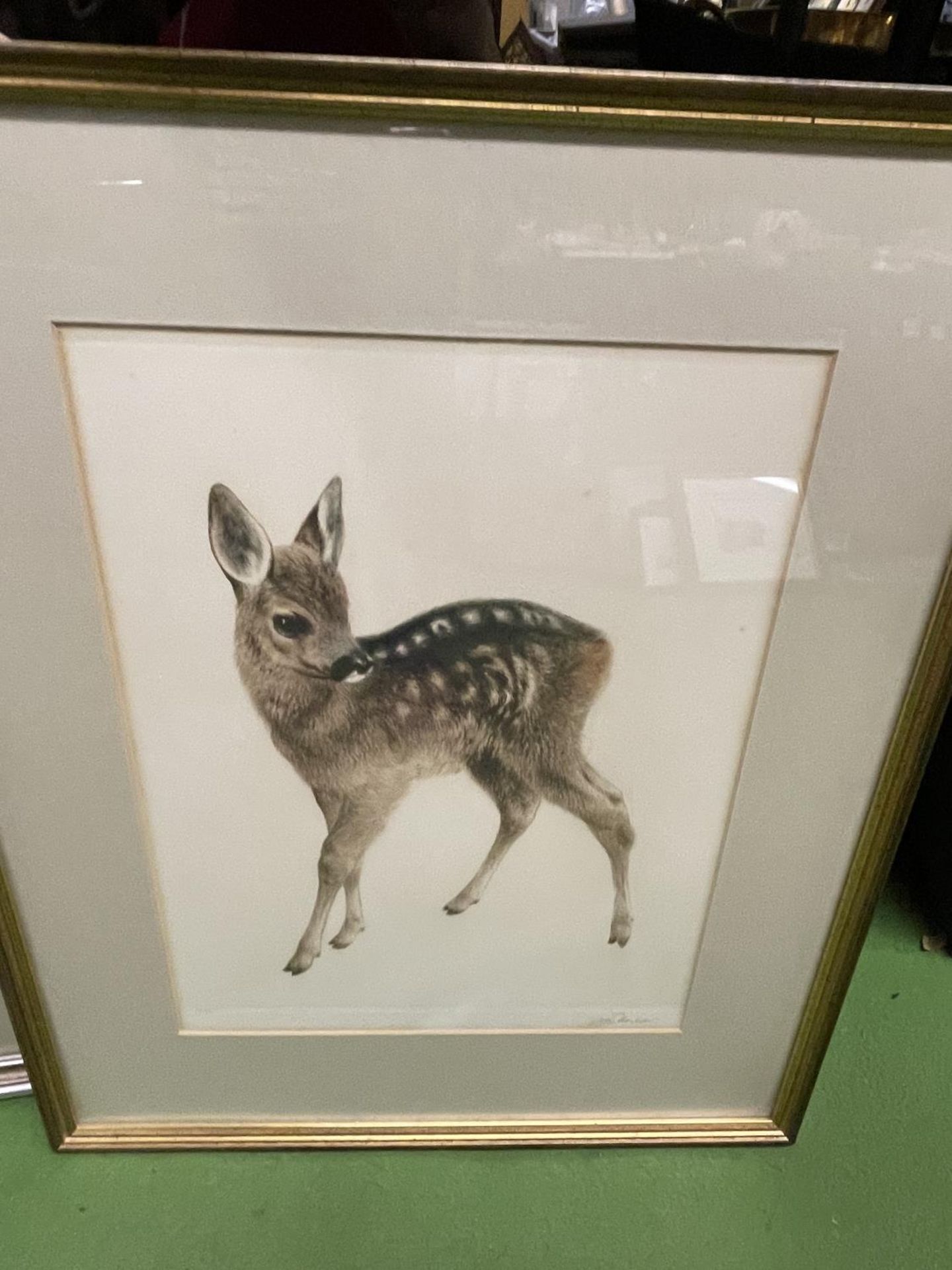 TWO ITEMS - PENCIL SIGNED PRINT OF A DOE AND SIGNED WATERCOLOUR OF A HOUSE - Image 2 of 4