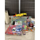 AN ASSORTMENT OF CHILDRENS TOYS TO INCLUDE RACING TRACK, BOOKS AND DVDS ETC
