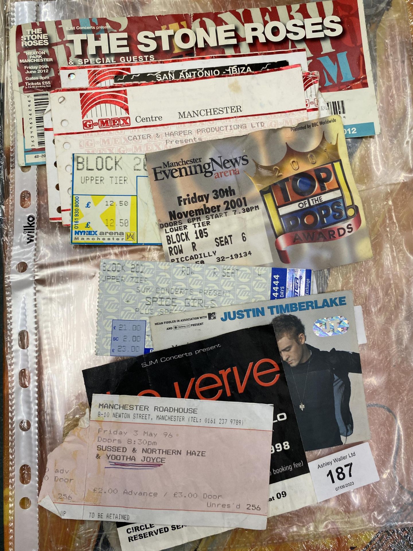 A COLLECTION OF MANCHESTER CONCERT TICKET STUBS TO INCLUDE THE STONE ROSES