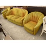 AN ART DECO STYLE THREE PIECE LOUNGE SUITE WITH BUTTONED BACK