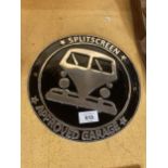 A BLACK AND CHROME 'SPLITSCREEN' CAMPER SIGN DIAMETER 24.5CM