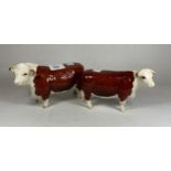 TWO BESWICK CHAMPION OF CHAMPIONS HEREFORD BULL AND COW CATTLE FIGURES