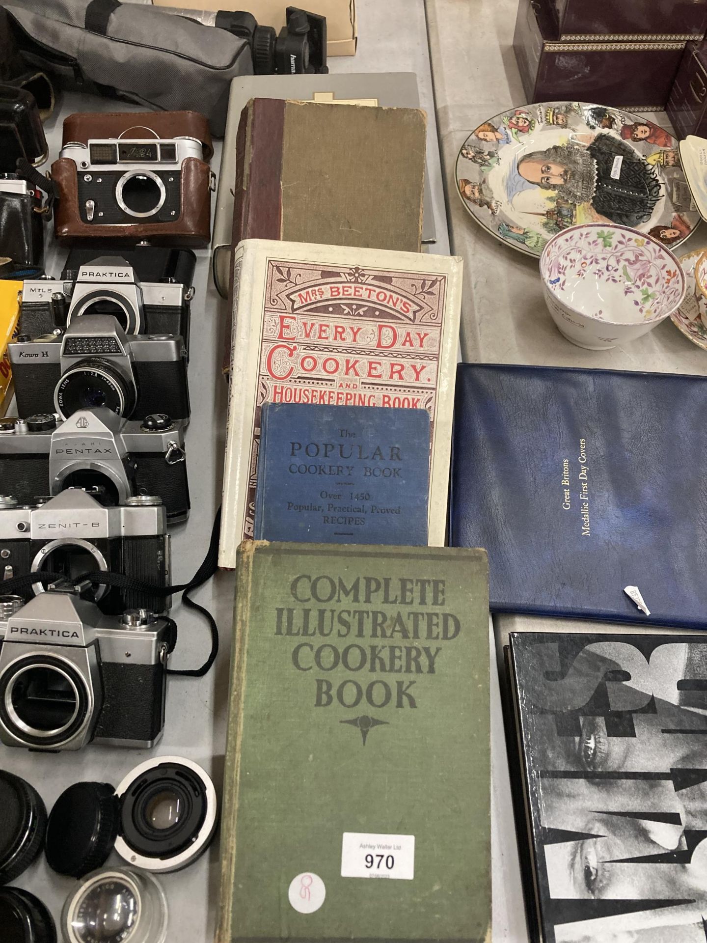 FIVE VINTAGE COOKERY BOOKS TO INCLUDE 1923 MRS BEETON AND LAROUSE GASTRONOMIQUE